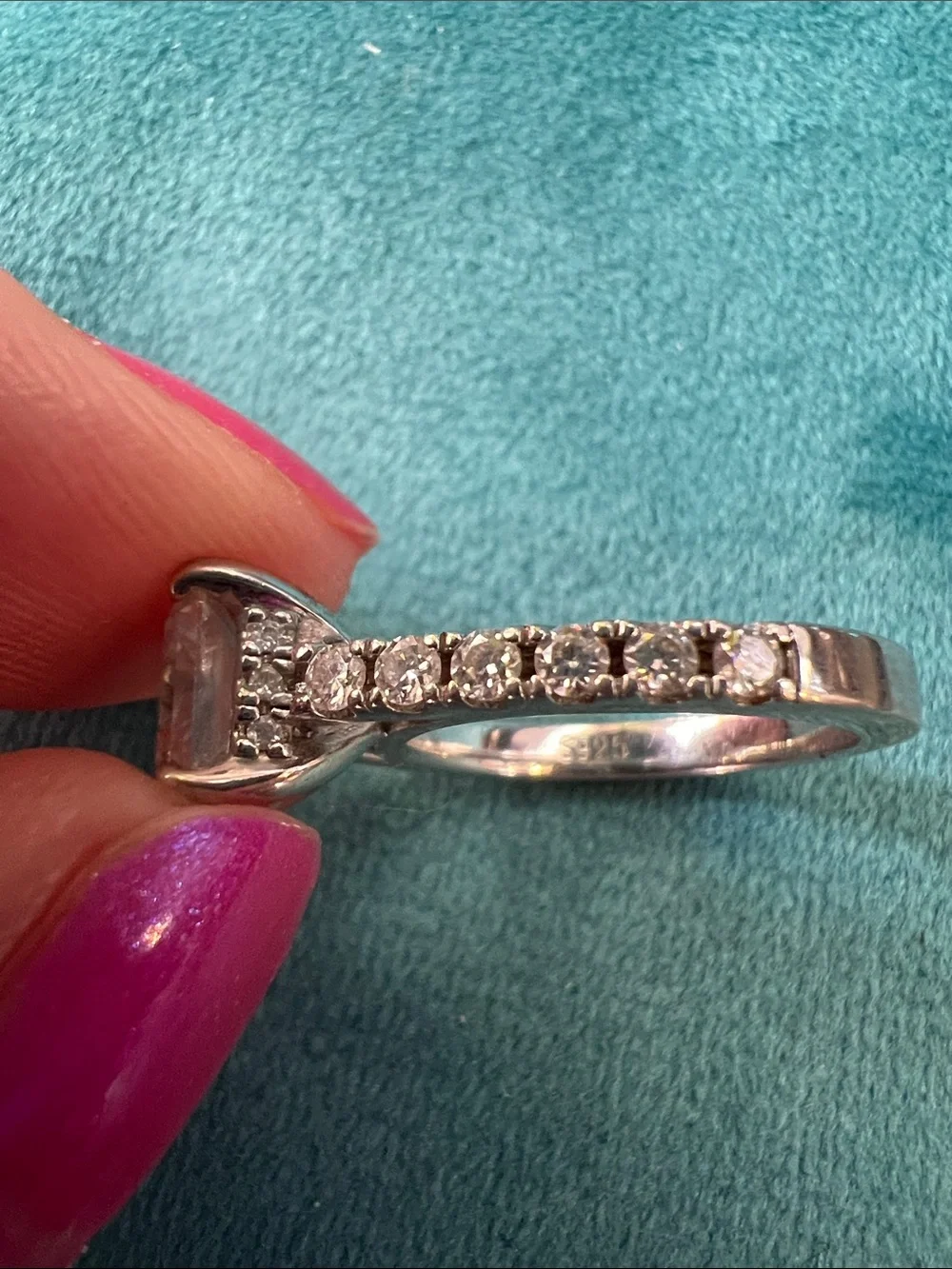 Rectangular Solitaire moissanite Pavé Engagement Ring size 5 SOLID